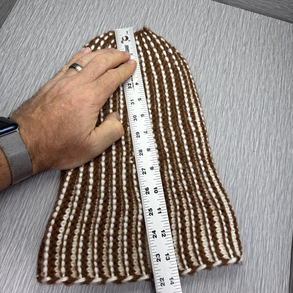 Anthropologie Women\'s Brown‎ White Striped Knit Beanie Winter Hat OSFM